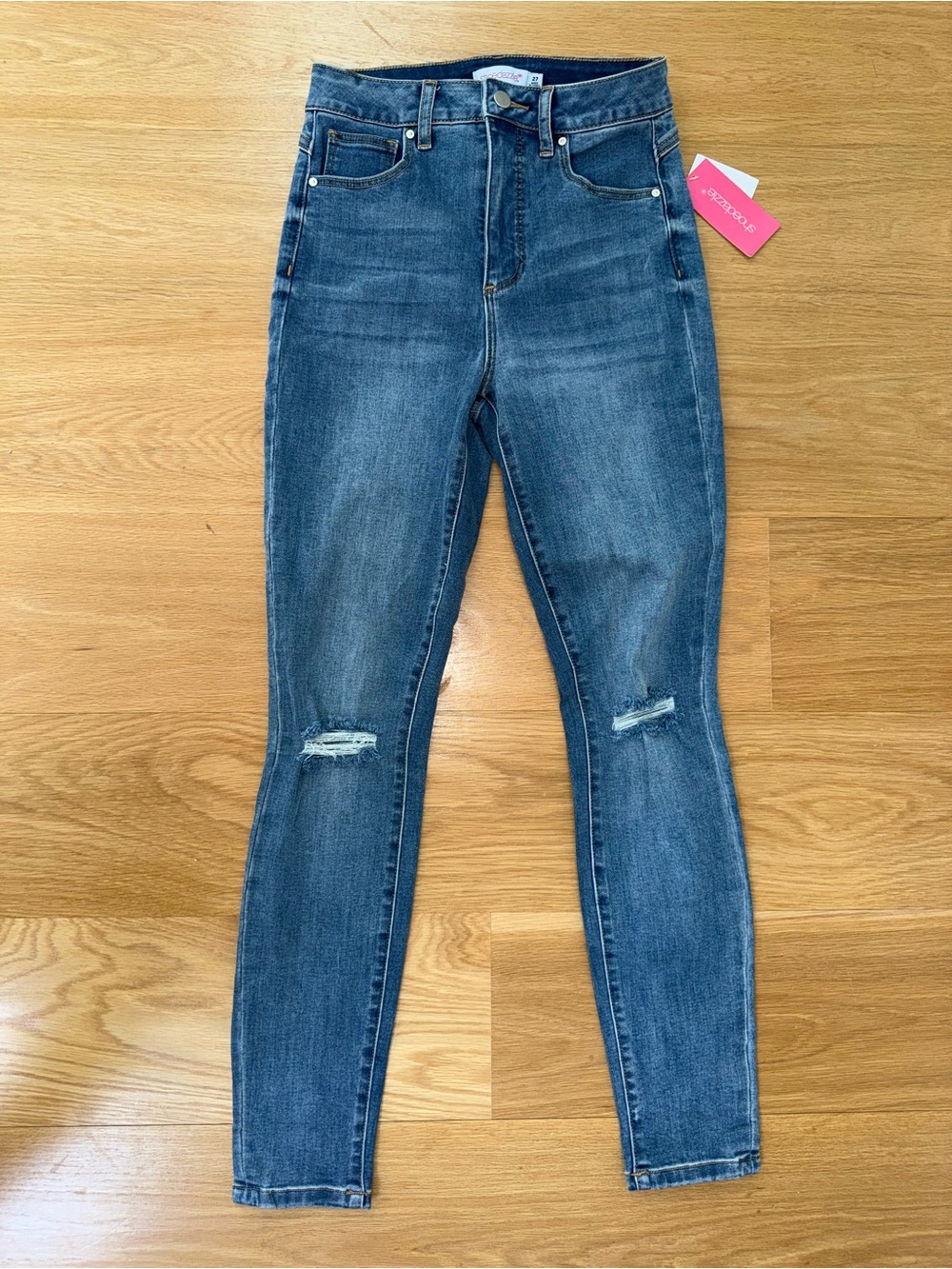 High-Rise Distressed Skinny Jeans - Blue - Picture 3 of 10